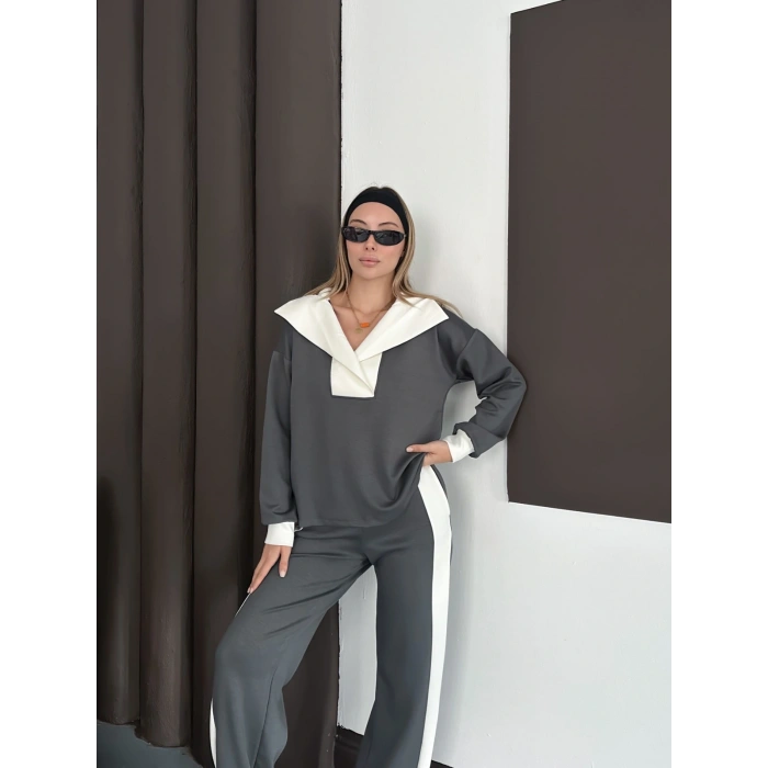 Yaka Detaylı Modal Lüx Kalite Takım Antrasit