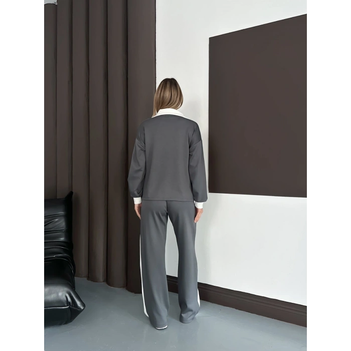 Yaka Detaylı Modal Lüx Kalite Takım Antrasit