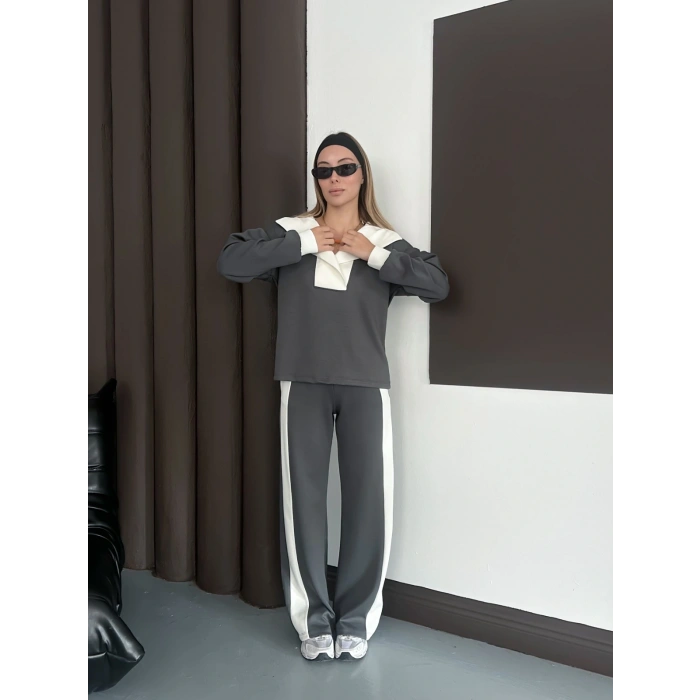 Yaka Detaylı Modal Lüx Kalite Takım Antrasit