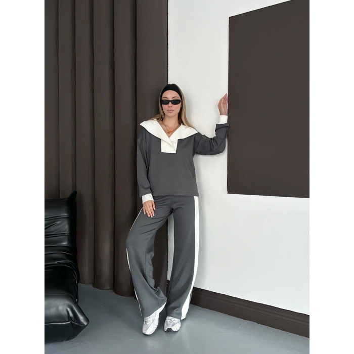 Yaka Detaylı Modal Lüx Kalite Takım Antrasit