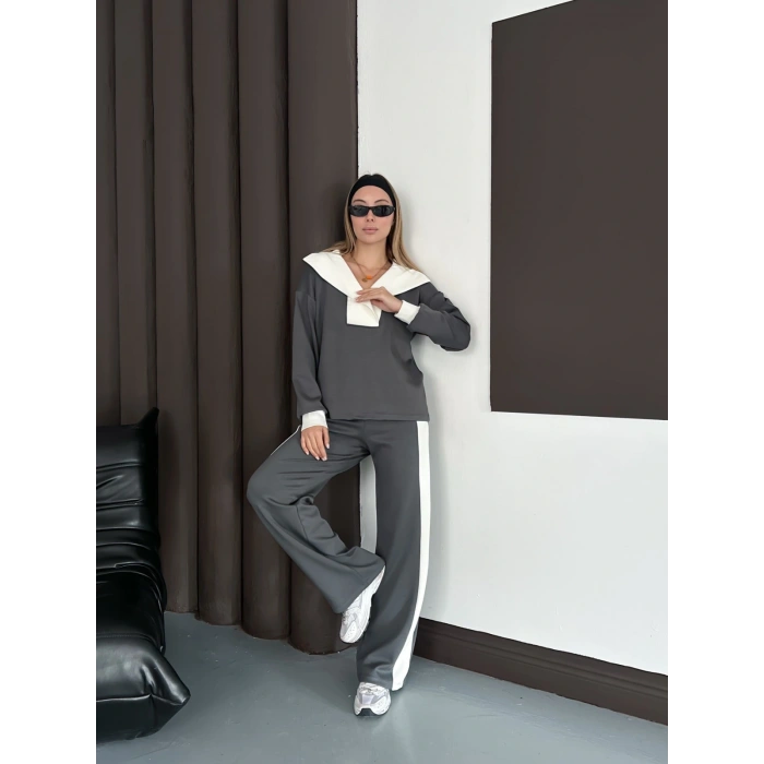 Yaka Detaylı Modal Lüx Kalite Takım Antrasit