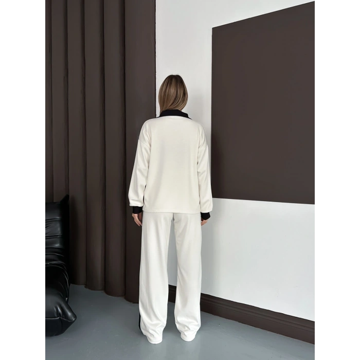Yaka Detaylı Modal Lüx Kalite Takım Beyaz