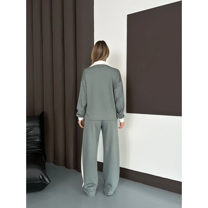 Yaka Detaylı Modal Lüx Kalite Takım Gri