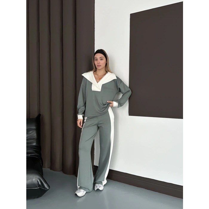 Yaka Detaylı Modal Lüx Kalite Takım Gri