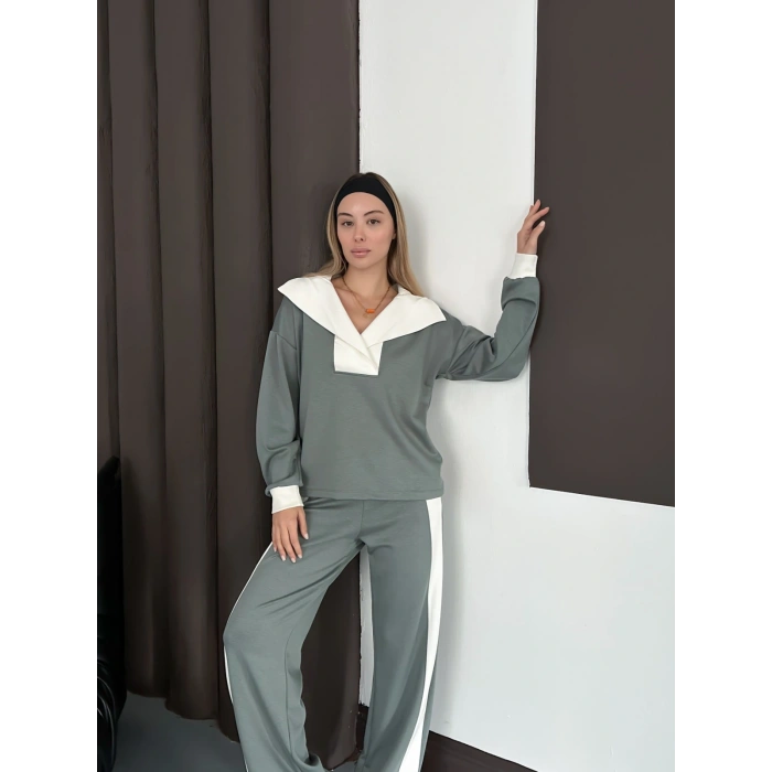 Yaka Detaylı Modal Lüx Kalite Takım Gri
