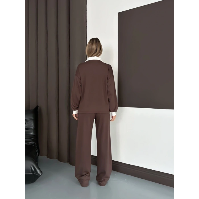 Yaka Detaylı Modal Lüx Kalite Takım Kahve