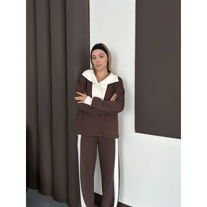 Yaka Detaylı Modal Lüx Kalite Takım Kahve