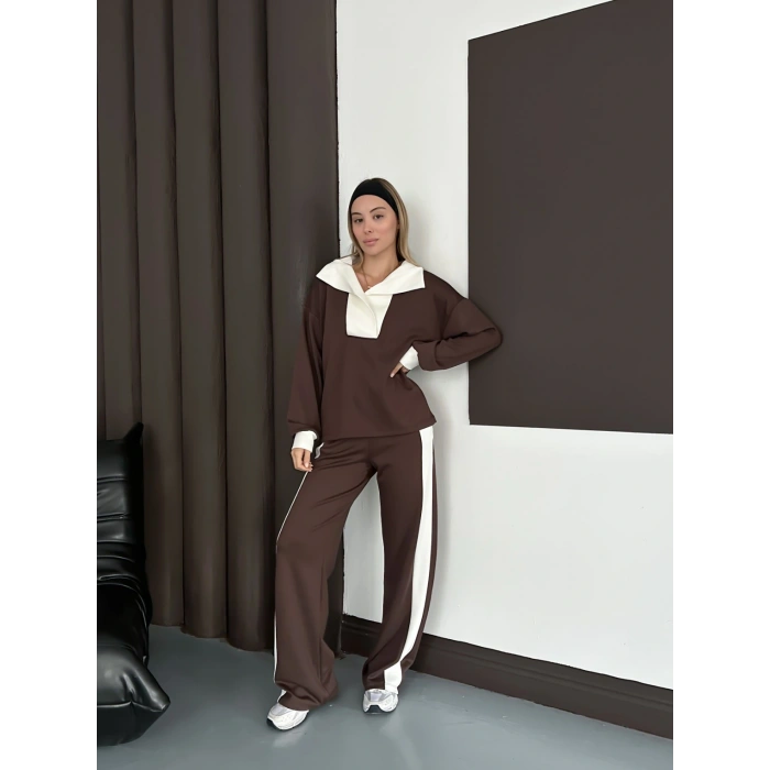 Yaka Detaylı Modal Lüx Kalite Takım Kahve