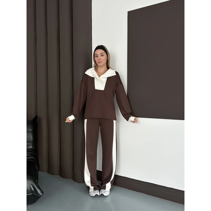 Yaka Detaylı Modal Lüx Kalite Takım Kahve