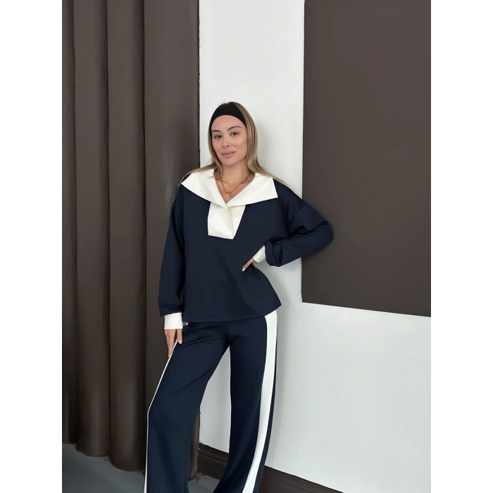 Yaka Detaylı Modal Lüx Kalite Takım Lacivert