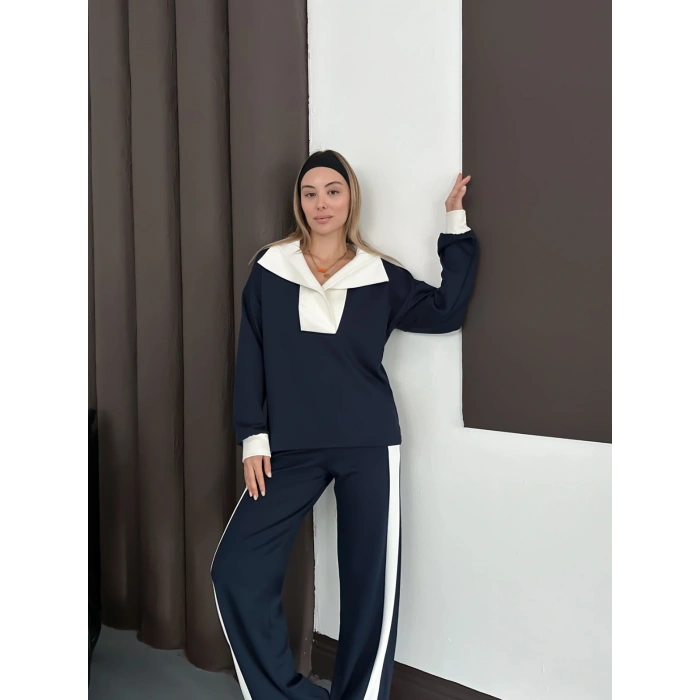 Yaka Detaylı Modal Lüx Kalite Takım Lacivert