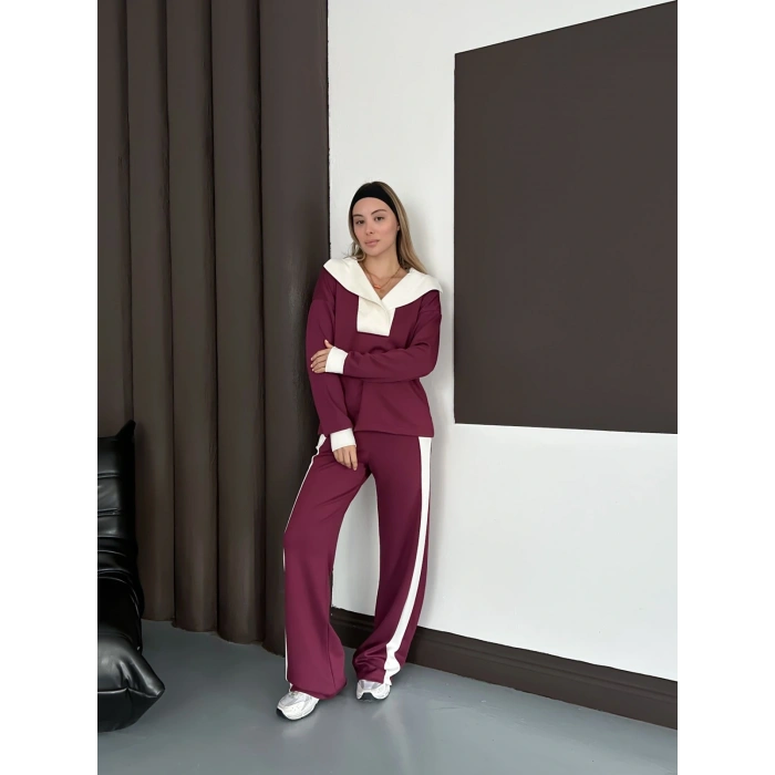 Yaka Detaylı Modal Lüx Kalite Takım Mürdüm