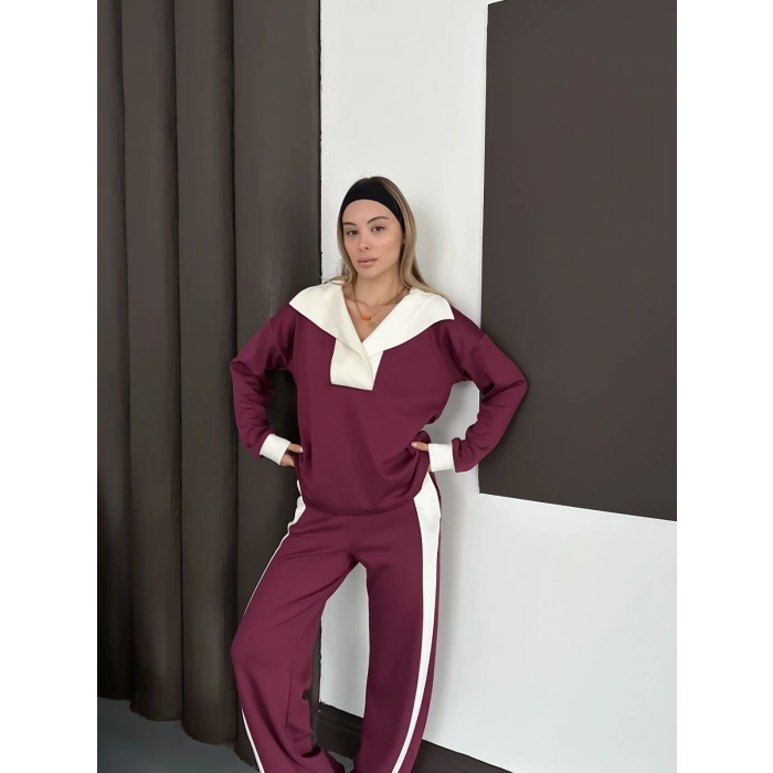 Yaka Detaylı Modal Lüx Kalite Takım Mürdüm