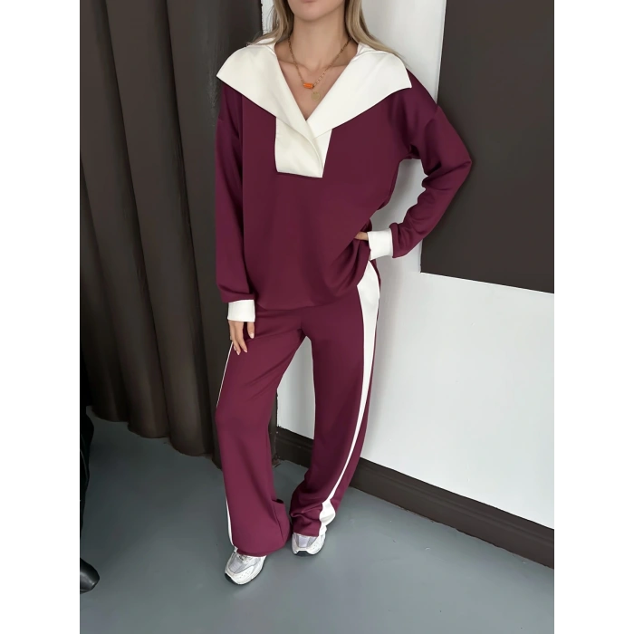 Yaka Detaylı Modal Lüx Kalite Takım Mürdüm