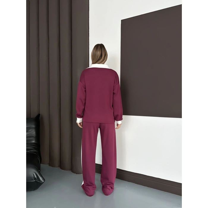 Yaka Detaylı Modal Lüx Kalite Takım Mürdüm