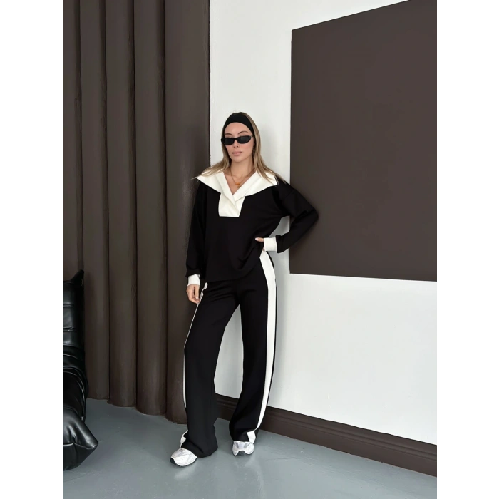 Yaka Detaylı Modal Lüx Kalite Takım Siyah