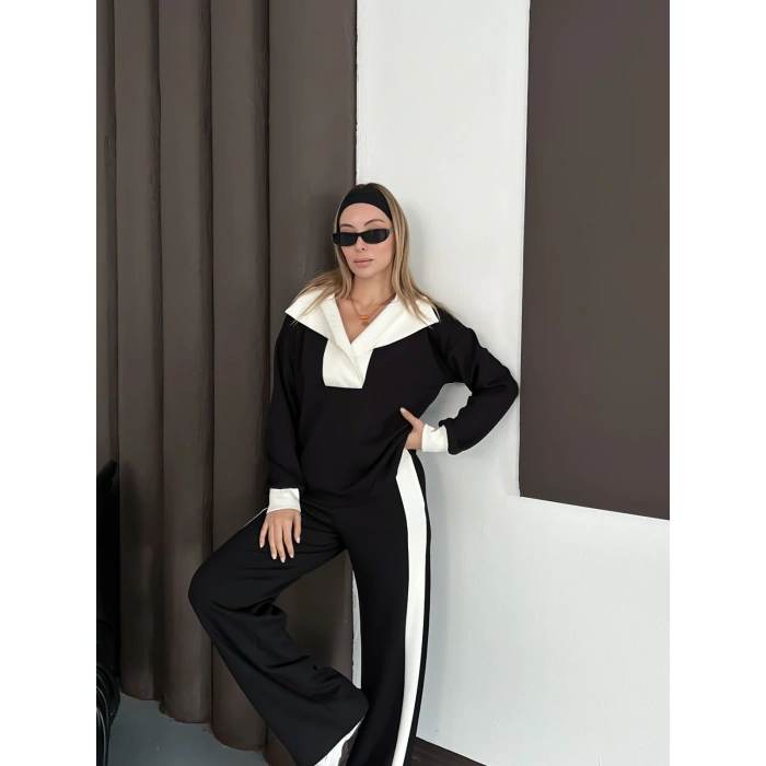 Yaka Detaylı Modal Lüx Kalite Takım Siyah