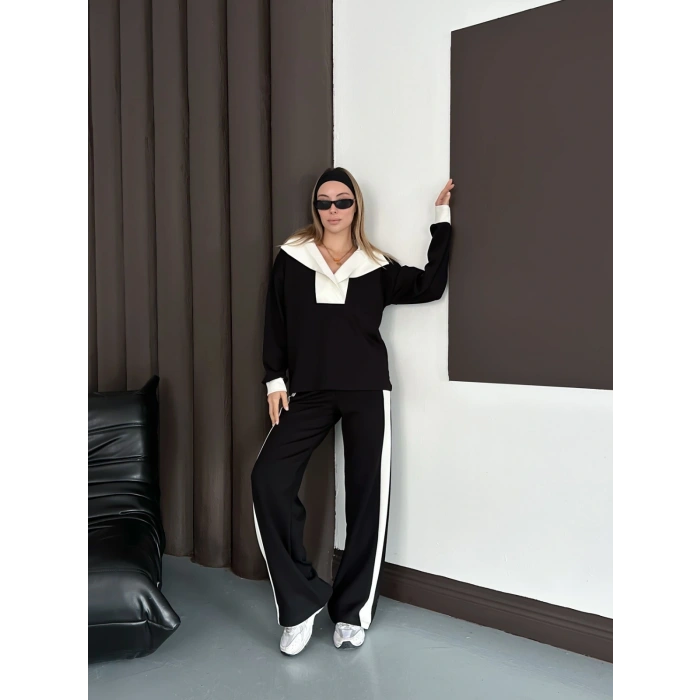 Yaka Detaylı Modal Lüx Kalite Takım Siyah