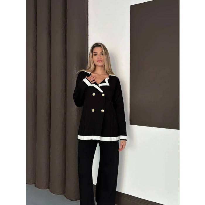 Yaka Detaylı Triko Takım Siyah