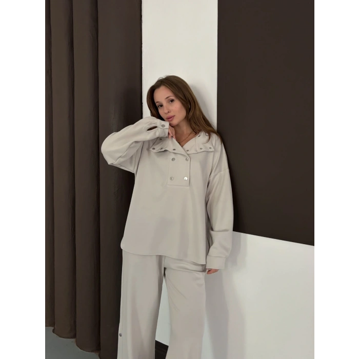 Yaka Düğme Detaylı Rahat Kesim Takım Taş