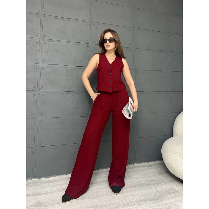 Yelekli Bürümcük Takım Bordo