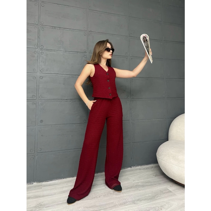 Yelekli Bürümcük Takım Bordo
