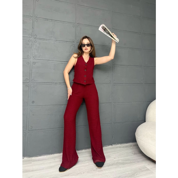 Yelekli Bürümcük Takım Bordo