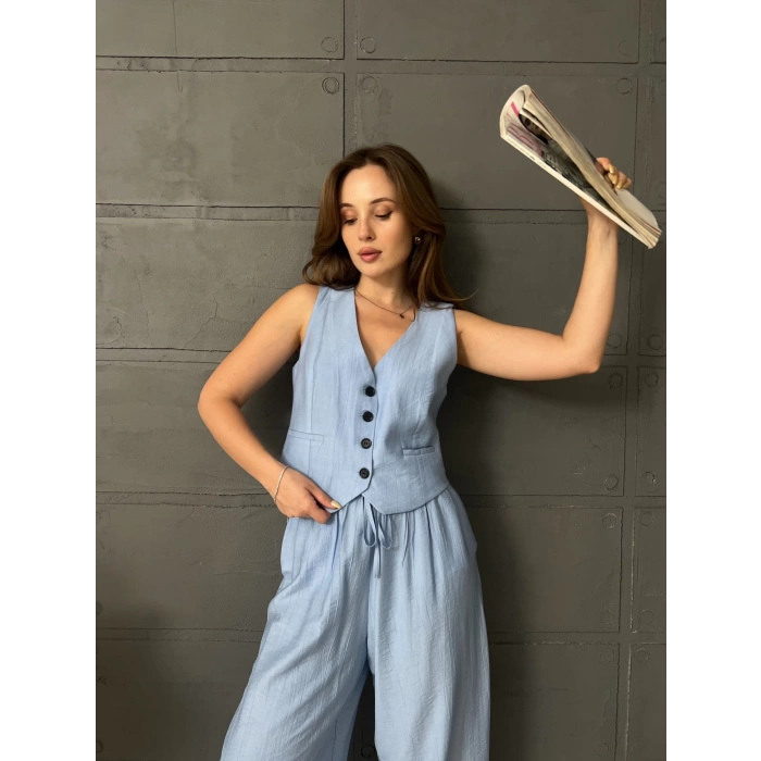 Yelekli Çilek Takım Bebe Mavi