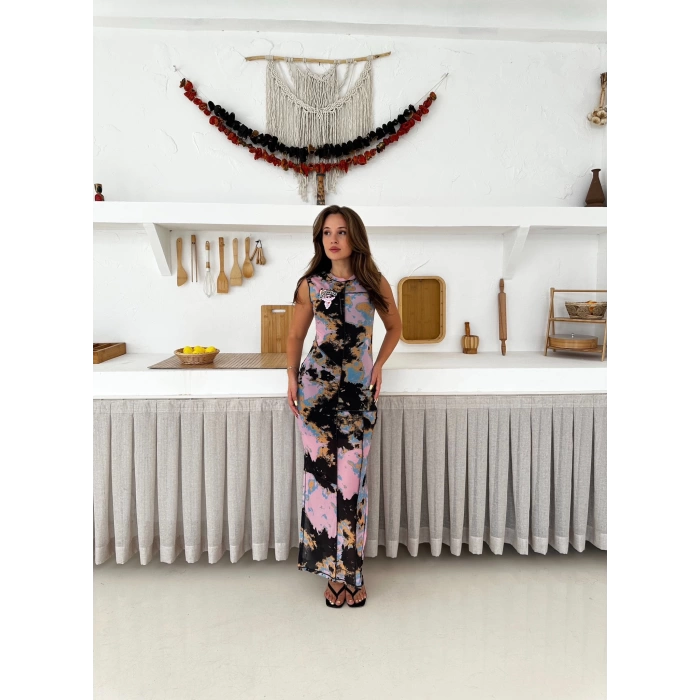 Yırtmaç Detaylı Astarlı Şifon Elbise