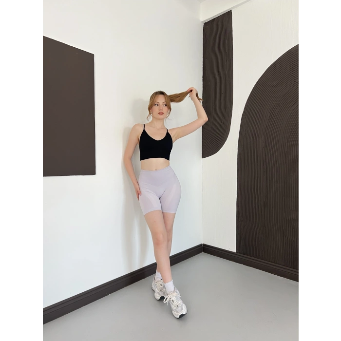 Yüksek Bel Dikişsiz Spor Şort Lila
