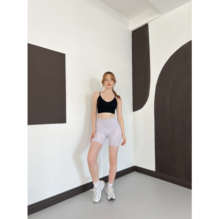 Yüksek Bel Dikişsiz Spor Şort Lila