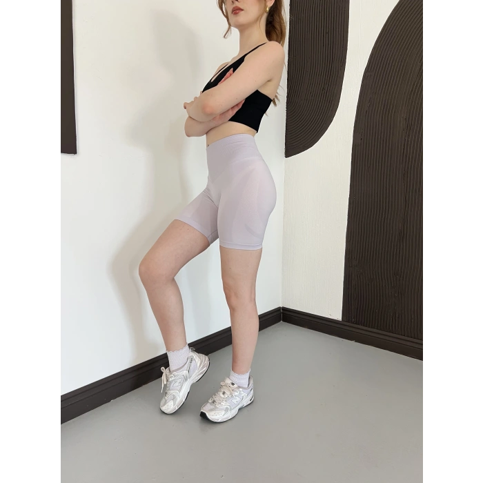 Yüksek Bel Dikişsiz Spor Şort Lila