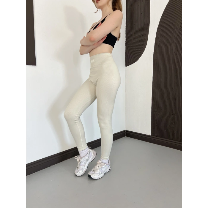 Yüksek Bel Dikişsiz Spor Tayt Bej