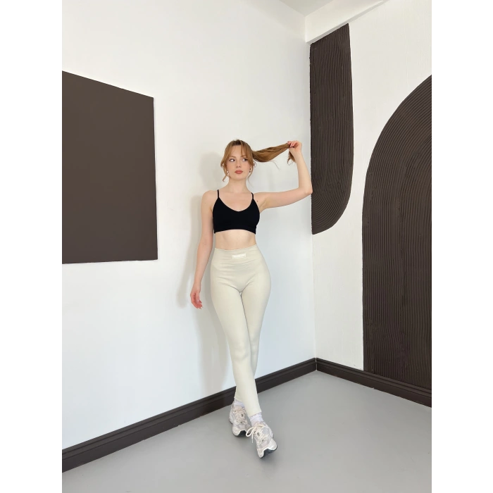 Yüksek Bel Dikişsiz Spor Tayt Bej