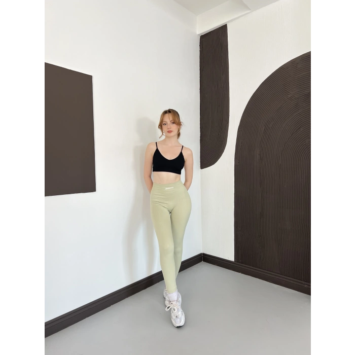 Yüksek Bel Dikişsiz Spor Tayt Çağlayeşili