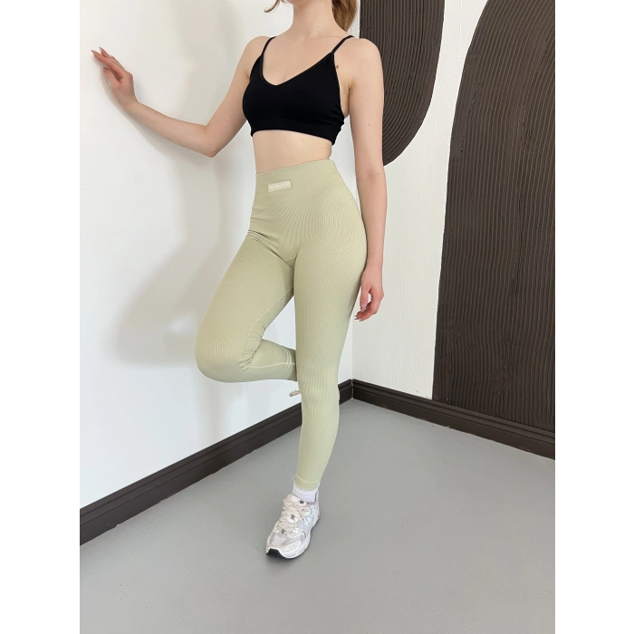 Yüksek Bel Dikişsiz Spor Tayt Çağlayeşili