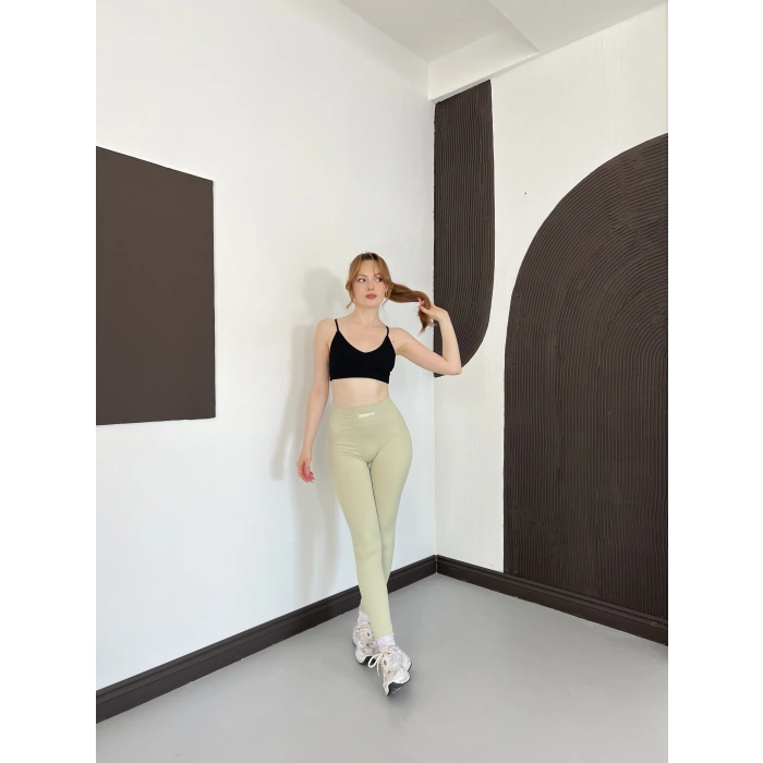 Yüksek Bel Dikişsiz Spor Tayt Çağlayeşili