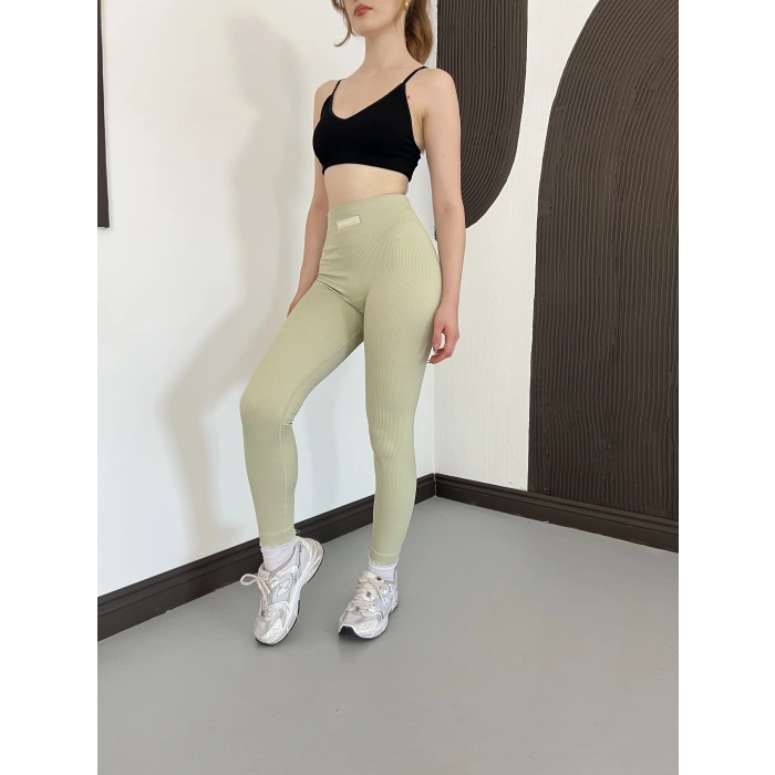 Yüksek Bel Dikişsiz Spor Tayt Çağlayeşili