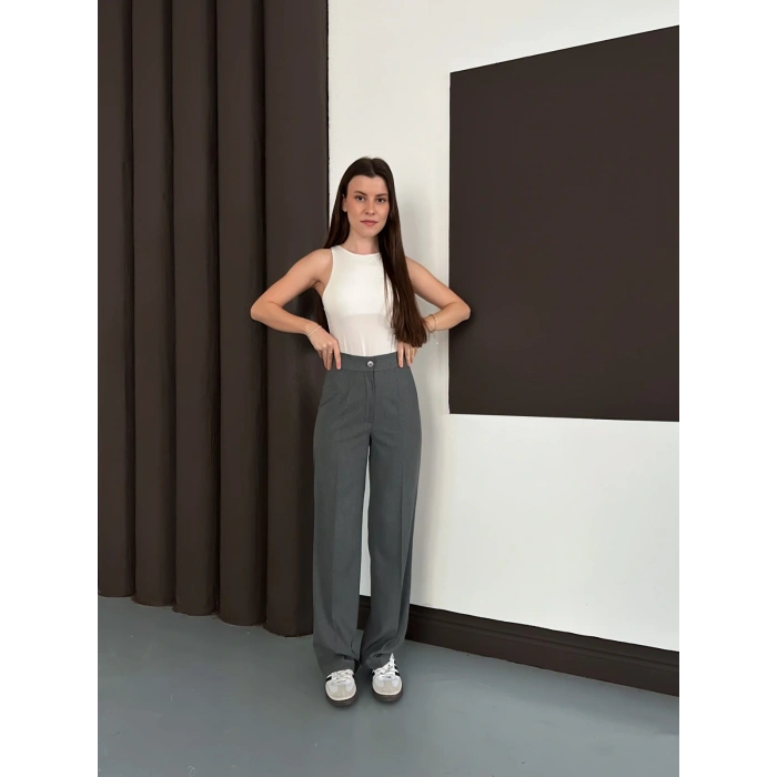 Yüksek Bel Klasik Kesim Bol Paça Pantolon Antrasit
