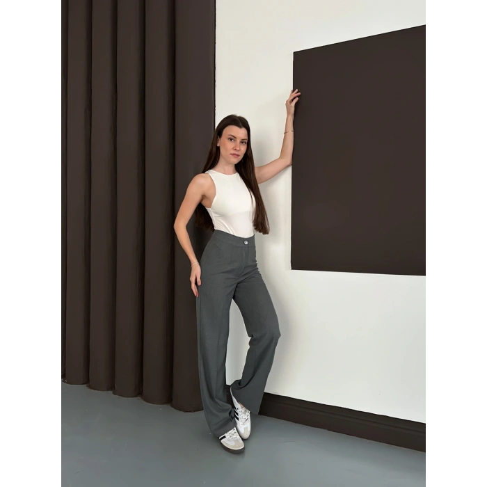 Yüksek Bel Klasik Kesim Bol Paça Pantolon Antrasit