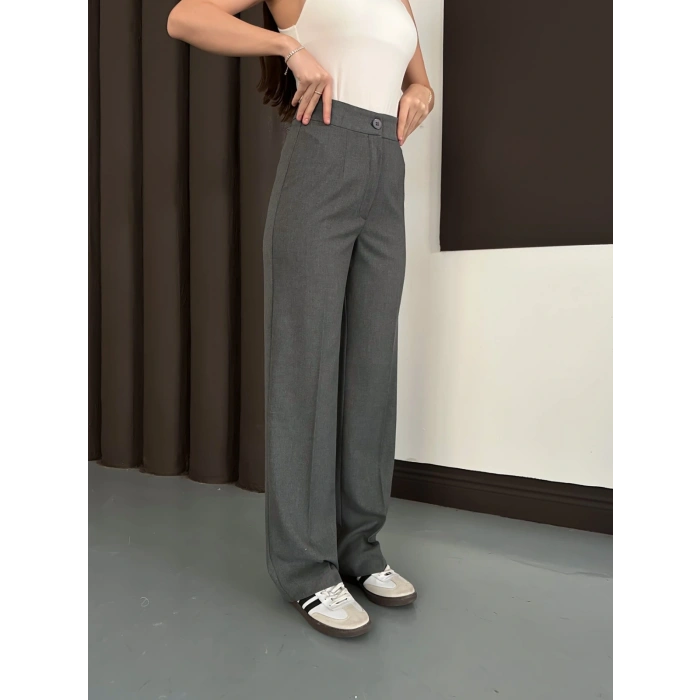 Yüksek Bel Klasik Kesim Bol Paça Pantolon Antrasit