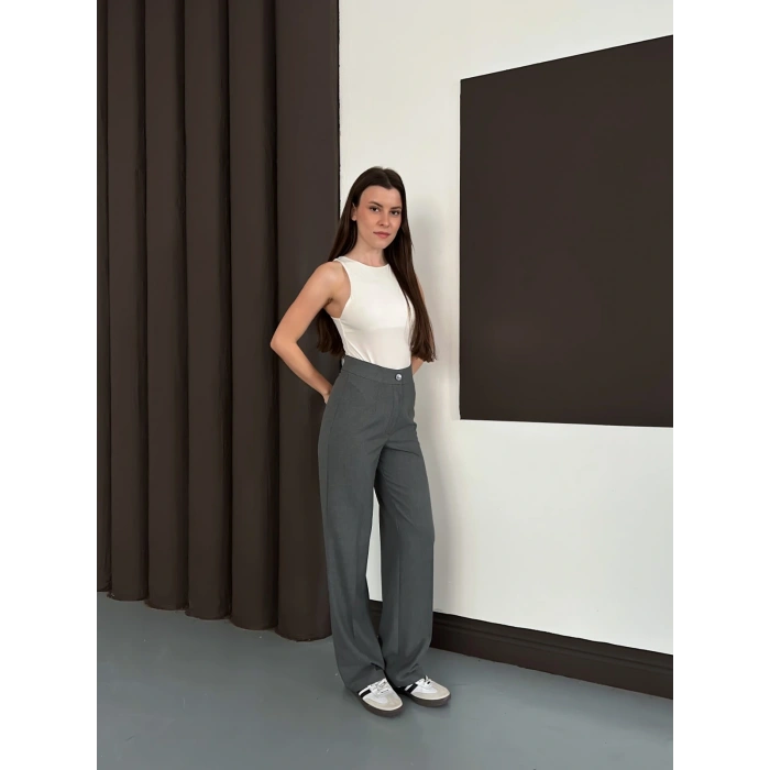Yüksek Bel Klasik Kesim Bol Paça Pantolon Antrasit