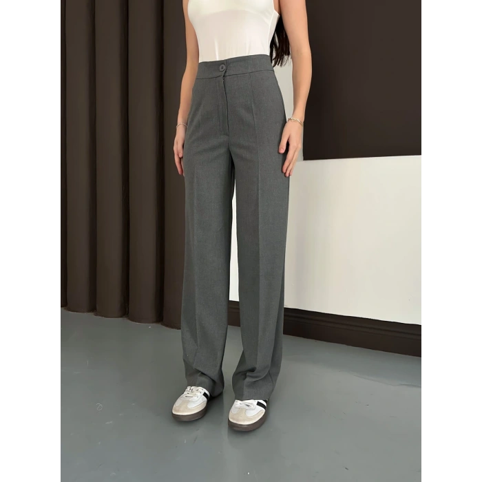 Yüksek Bel Klasik Kesim Bol Paça Pantolon Antrasit