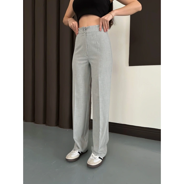 Yüksek Bel Klasik Kesim Bol Paça Pantolon Gri