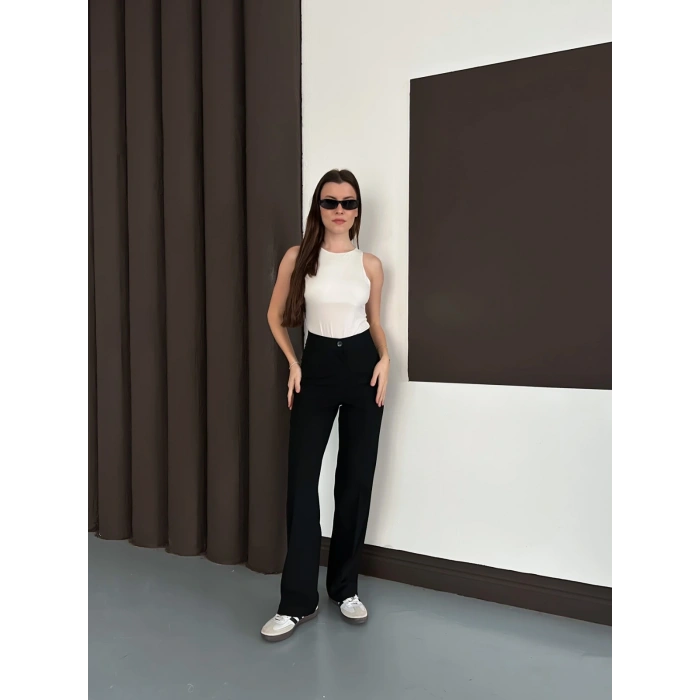 Yüksek Bel Klasik Kesim Bol Paça Pantolon Siyah