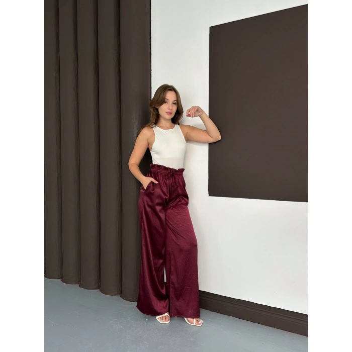 Yüksek Bel Salaş Pantolon Bordo