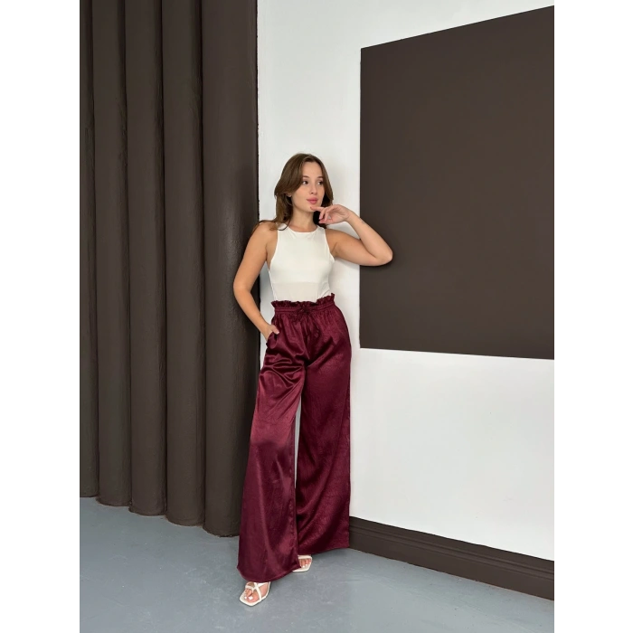 Yüksek Bel Salaş Pantolon Bordo