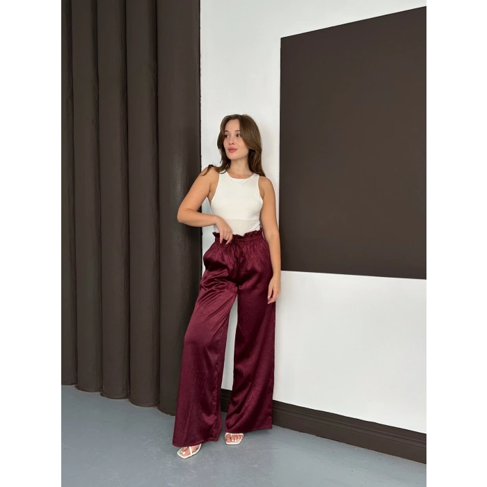 Yüksek Bel Salaş Pantolon Bordo