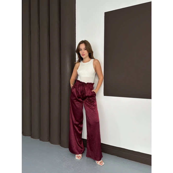 Yüksek Bel Salaş Pantolon Bordo