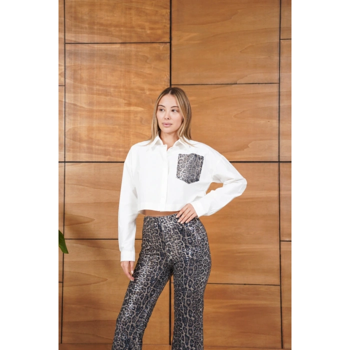 Yüksek Bel Şık Gömlek-Pantolon İkili Set Leopar